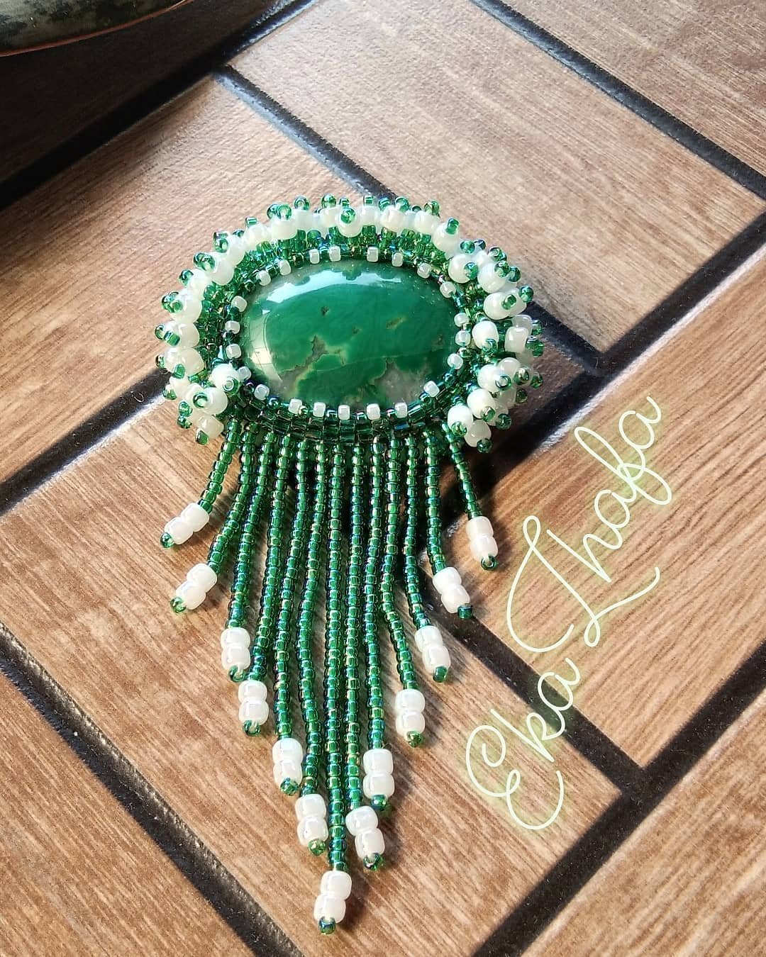 Liontin Etnik Sulam Manik Rumbai Panjang Turquoise Green