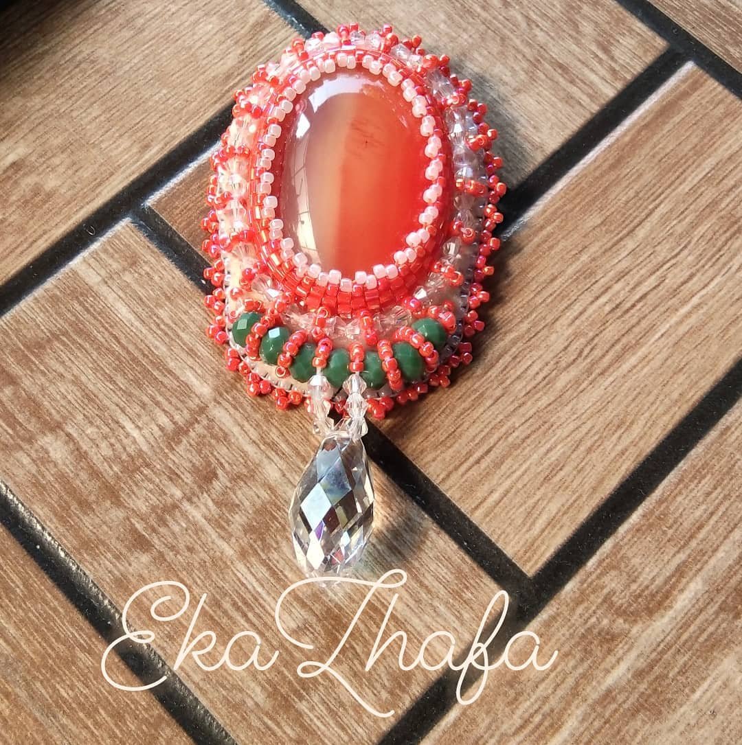 Liontin Sulam Manik Batu Alam Carnelian Orange Crystal Drop