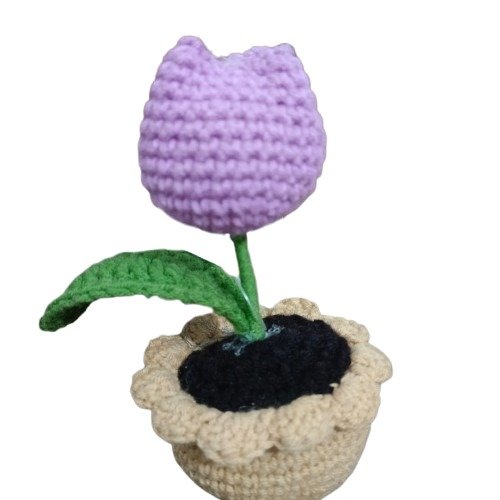 Pajangan Meja Rajut Bunga Tulip Ungu / Tulip Crochet Pot Estetik